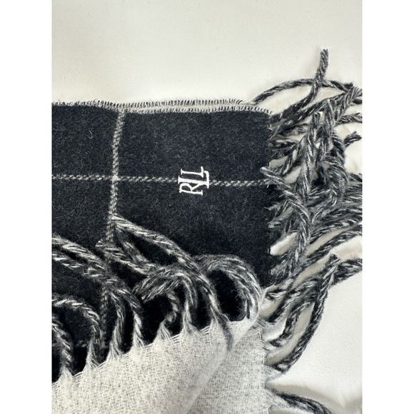 Lauren Ralph Lauren Scarf Lambswool Italy Black Gray 19.5" x 73" - Picture 2 of 6